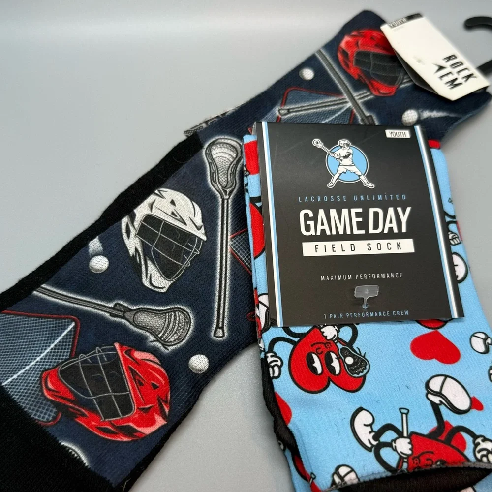 NWT Lacrosse Game Day Socks - Game Day Field Socks Rock 'Em Socks Blue Black YLG